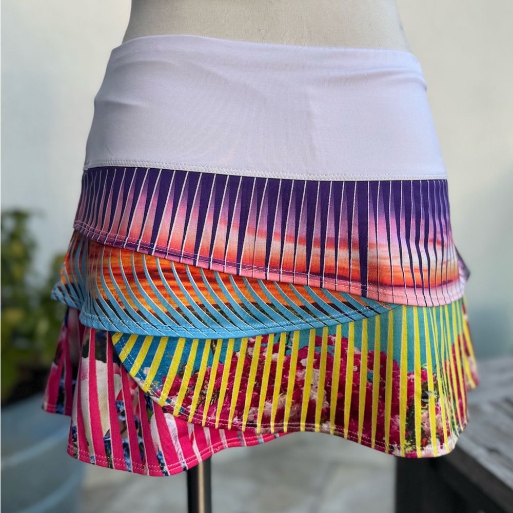 Lucky in Love multi color Asymmetrical Skater Skort Skirt multi layered